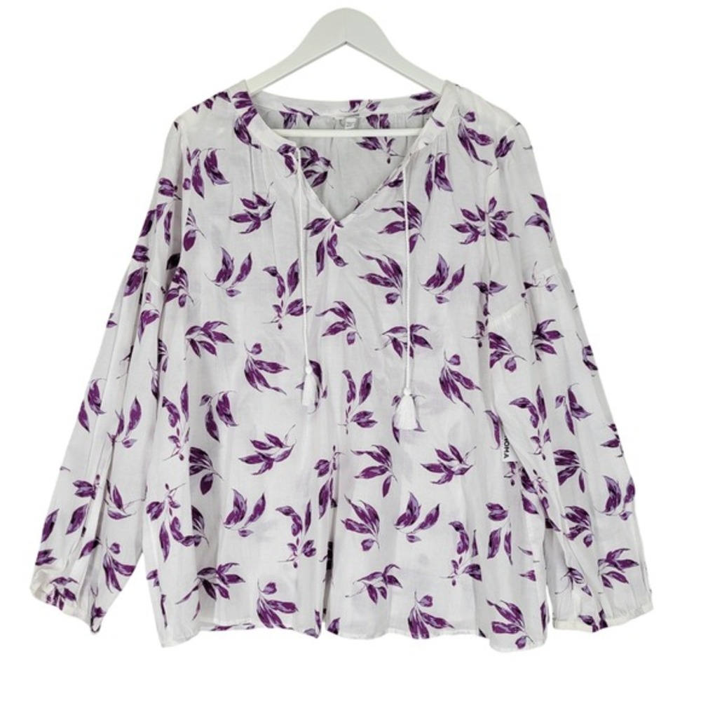 Sonoma Goods For Life Femme Blouse Womens XXL White Purple Good Floral Tassel